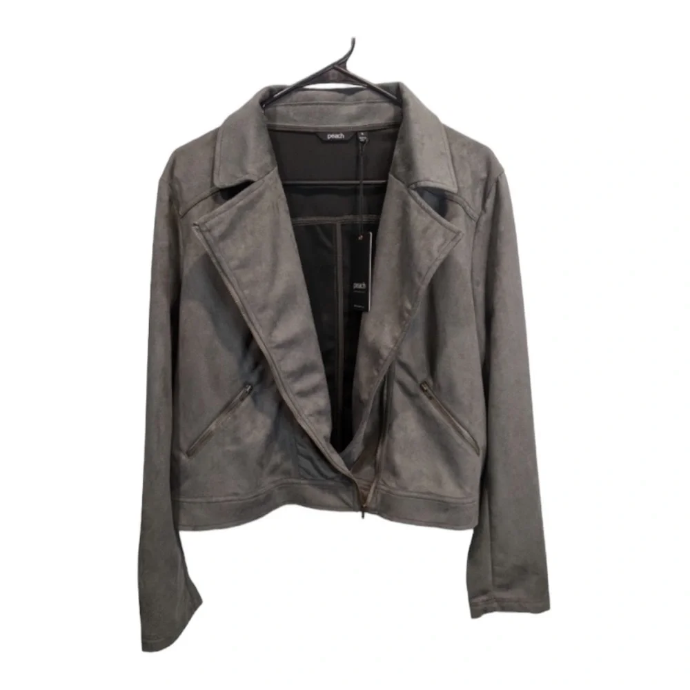 Peach Mara Moto Full Zip Vegan Suede Jacket in Moss Green NWT - Picture 3 of 7